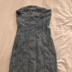 Princess Polly Light Wash Denim Strapless Midi Dress